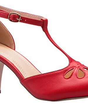 Olivia K Women's Low Heels Mary Jane Pumps - Adorable Vintage Shoes- Unique Round Toe Design with an Adjustable T Strap Red