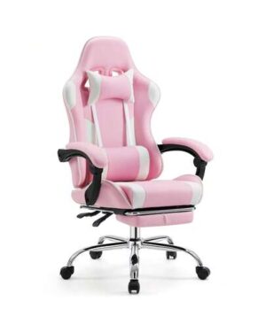 OLIXIS Ergonomic Gaming Desk Chair - PU Leather Recliner With Footrest, Lumbar Support, Headrest, Fixed Armrests, Height Adjustable, 360° Swivel, Grey, For Adults