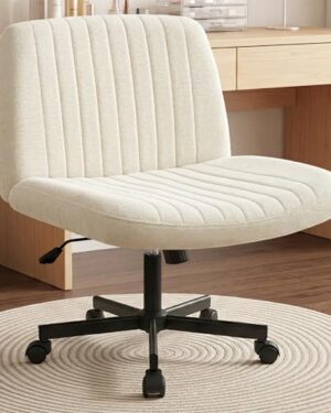 Orange Factory Criss Cross Chair, Wide Fabric Vanity Desk Seat, Beige Wheel