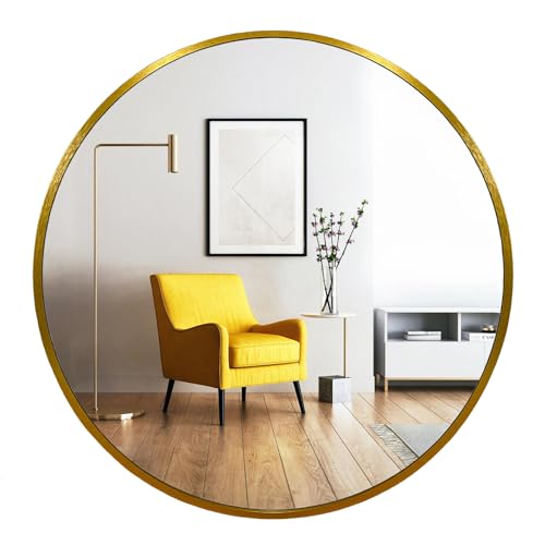 Oruii Gold Round Mirror, Golden Round Mirror 24 inch, Circle Wall Mirrors Metal Frame, Brass Circular Mirrors for Bathroom, Wall, Living Room, Entryway, Hallway, Vanity, Rustic