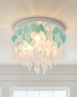 passong 13.8" Capiz Shell Ceiling Light in Blue & White for Bedroom