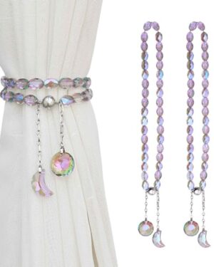 PEDOBO Magnetic Curtain Tiebacks, 2 Pack Crystal Beaded Sun & Moon Pendants Sheers/Draperies Holdbacks for Window Home Office Decor (Purple)