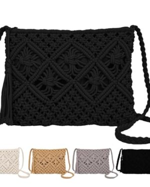 Amazon | Black Crochet Summer Purse for Women, Small Crossbody Woven Bag