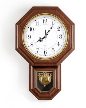 Pendulum Wall Clock,Imitation Wood Plastic Regulator Wall Clocks,Brown