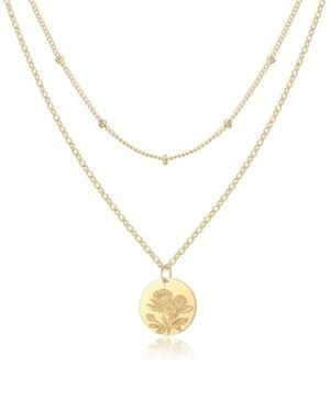 Amazon | Birth Flower Necklace,14K Gold Plated Layered Necklaces for Women