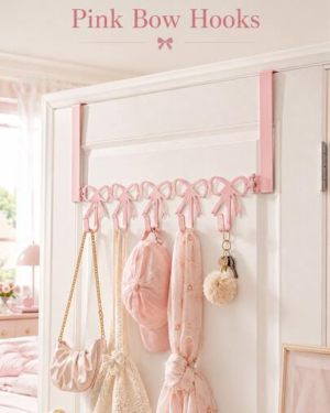 Pink Bow-Shaped Metal Hook, Designed For Door Hanging, Elegant Bow Towel Hook Rack, Cute Room Decor, Suitable For Girls' Room, Cabinet, Living Room, Bathroom And Bedroom,...
