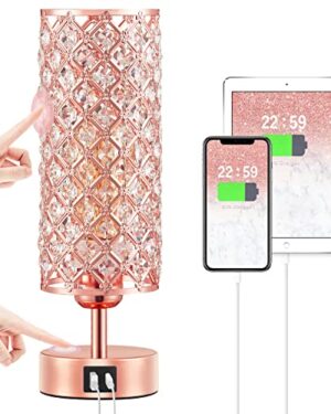 Pink Crystal Table Lamp, 3 Way Dimmable Touch Lamps for Night Stands