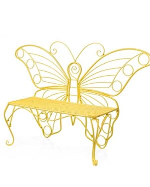 Plow & Hearth Weatherproof Butterfly Outdoor Bench | Holds Up to 300 lbs | Garden Patio Porch Park Deck | Metal | Yellow