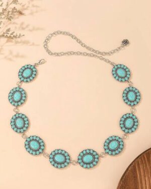 Plus Size 1pc Western Belt Vintage Women's Carved Buckle Blackened Textured Metal Waist Chain For Western Style Jeans