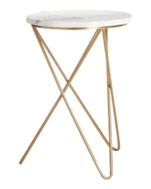 AT HOME | White Marble & Gold Accent Table