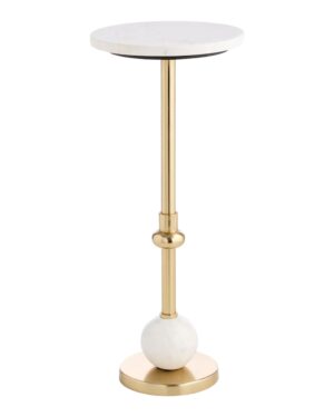 AT HOME | White Marble & Gold Pedestal Accent Table