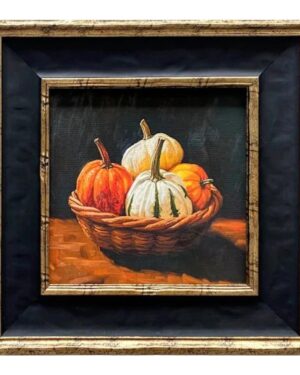 AT HOME | Basket of Pumpkins Framed Hand Painted Wall Art
