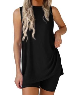 PRETTYGARDEN Lounge Sets for Women Matching 2 Piece Outfit,Black,M
