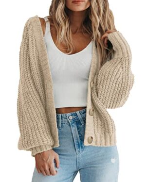 PRETTYGARDEN Women's Chunky Knit Open Front Cardigan Sweaters, Apricot, L