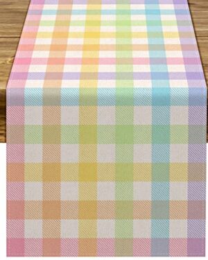 Pudodo Easter Buffalo Plaid Check Table Runner Spring Holiday Farmhouse Fireplace Kitchen Dining Room Home Party Decoration (13" x 72")