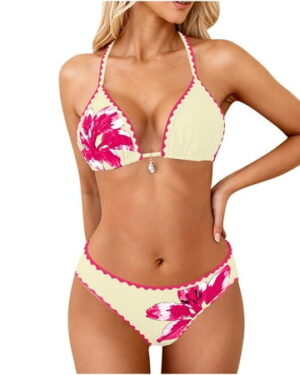 qucoqpe Bikini Sets for Women Two-piece Bathing Suit Summer Fashion Casual Floral Print Swimsuit