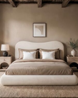RECCI AirFrame Queen Upholstered Bed Frame with Camelback Curved Headboard