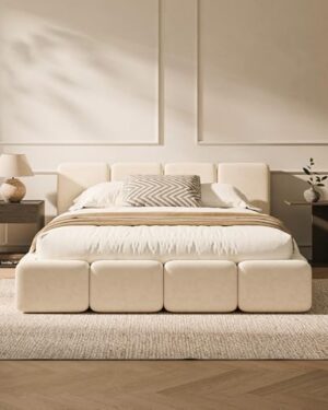 RECCI Queen Upholstered Platform Bed Frame with Plush Cloud Design