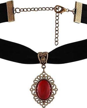 Red Velvet Victorian Choker, Black Choker, Gothic Goth Vintage Necklace