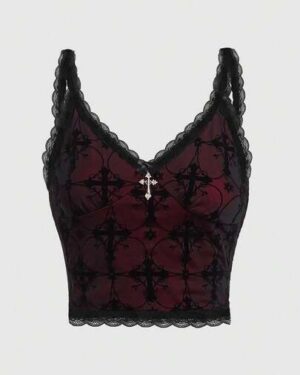 ROMWE Goth Ladies' Lace Patchwork Camisole Tank Top