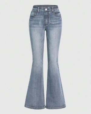 ROMWE Grunge Punk Punk Chic Vintage Embroidered Fitted Low Waist Flare Jeans, Light Blue