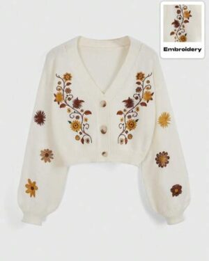 ROMWE Hippie Cottagecore Women's Bohemian Embroidery Cardigan,Long Sleeve Tops