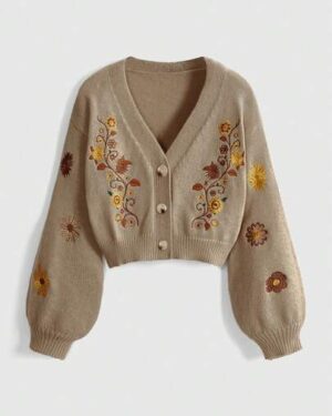 ROMWE Hippie Women's Cottagecore Bohemian Embroidered Long Sleeve Cardigan