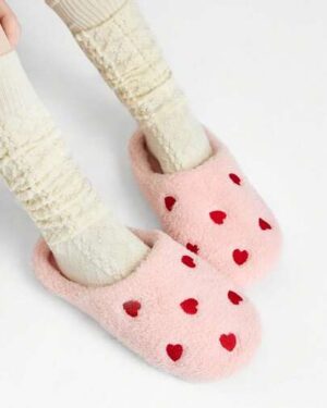 ROMWE Kawaii Fall/Winter Women's Cute Pink House Slippers With Heart Shape Toe, Four Seasons Soft And Lightweight Scuffs, Indoor Non-Slip Bottom Slippers