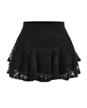ROMWE PUNK Ruffle Hem Lace Skirt, School