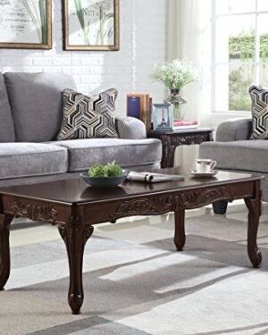 Roundhill Furniture Traditional Ornate Detailing Wood Coffee Table, Dark Cherry