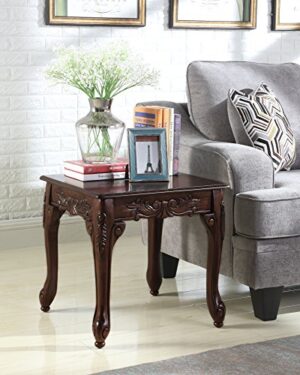 Roundhill Furniture Traditional Ornate Detailing Wood End Table, Dark Cherry
