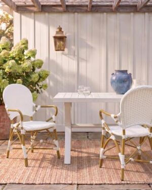 Safavieh Home Hooper White Indoor/Outdoor Rattan Stacking Arm Chair, Set of 2