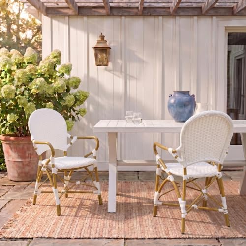 Safavieh Home Hooper White Indoor/Outdoor Rattan Stacking Arm Chair, Set of 2