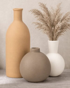 Sanmadrola Ceramic Vase Set for Flowers, Farmhouse Vases Home Decor Pottery Vases for Pampas Grass&Dried Flowers,Suitable for Bedroom, Living Room,Office, Bookshelf,Bathroom, Brown