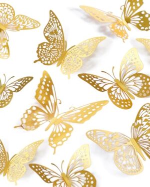 SAOROPEB 3D Butterfly Wall Decor 48 Pcs Gold Butterfly Birthday Decorations