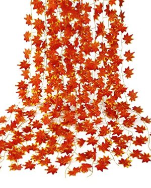 Sggvecsy 12 Pack 92Ft Fall Leaf Garland Artificial Maple Leaves Silk Autumn Hanging Vines Red Ivy Garland for Thanksgiving Home Wedding Party Garden Fireplace Christmas Decor