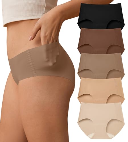 SHARICCA Womens Seamless Underwear No Show Hipster Panties Invisible Lightweight Nuage Bikinis Briefs Microfiber Pack,5P01,XS