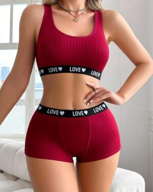 SHEIN Letter Print Waistband Women's Bra And Briefs Underwear Set