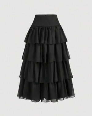 SHEIN MOD Women Multi-Layered Puffy Cake Skirt White Long Skirt,Wedding,Grad Skirt,Women Bottoms Black Goth