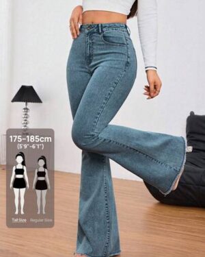 SHEIN Tall Solid Color Pocket Button Zipper Wide-Leg Jeans, Suitable For Everyday Wear, Tall Women