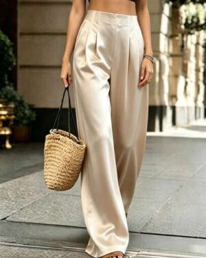 SHEIN | Satin Elastic Waistband Wide-Leg Trousers