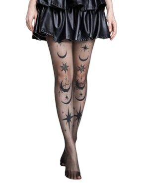 SHENHE Women's Sheer Patterned Tights Fairycore Grunge Ultra Thin Stockings Pantyhose Black One-Size