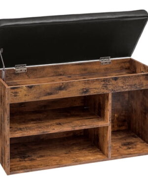 Shoe Storage Bench with Padded Cushion, Entryway Bench with Flip-Open Storage Box and Adjustable Shelf, Shoe Rack with Hidden Compartment, for Entryway, Living Room, Rustic Brown BF40HX01