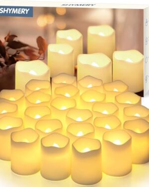 SHYMERY Flameless Votive Candles,Flameless Flickering Electric Fake Candle,24 Pack 200+Hour Battery Operated LED Tea Lights in Warm White for Wedding, Table, Halloween,Christmas Decorations 1.5"X1.7"
