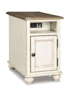 Signature Design by Ashley Realyn Chairside End Table with USB Charging - Farmhouse White/Brown
