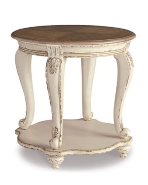 Signature Design by Ashley Realyn End Table, White and Brown Two-Tone Farmhouse Side Table with Fixed Lower Shelf