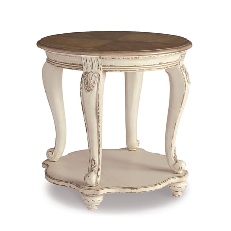 Signature Design by Ashley Realyn End Table, White and Brown Two-Tone Farmhouse Side Table with Fixed Lower Shelf