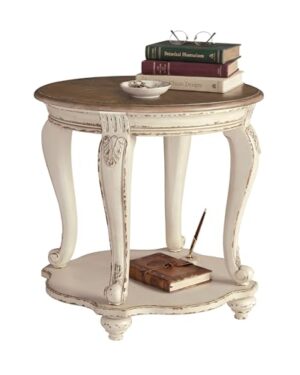 Signature Design by Ashley Realyn Round End Table, French Country, White