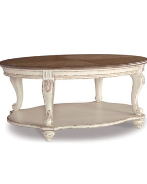 Signature Design by Ashley Realyn White and Brown Farmhouse Style Coffee Table with Storage Shelf
