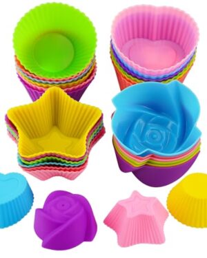 Silicone Cupcake Liners Reusable, 24Pcs Non-stick Muffin Liners Baking Cups